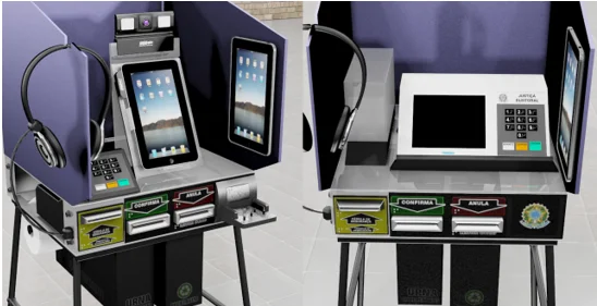 A esquera, mesa receptora independente a direita máquina apuradora